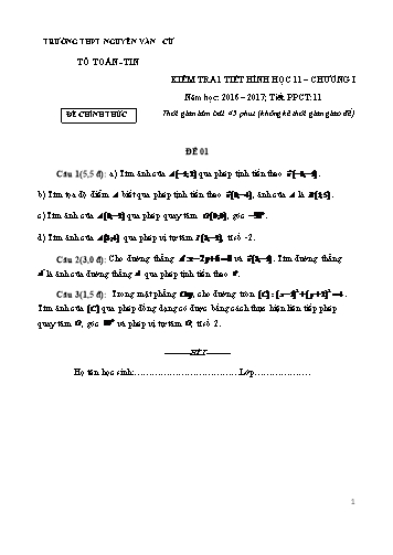 2 Đề kiểm tra 1 tiết chương I môn Hình học 11 - Năm học 2016-2017 - Trường THPT Nguyễn Văn Cừ (Có đáp án)