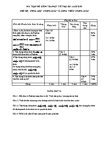 2 Đề kiểm tra 1 tiết chương VI môn Đại số 10 (Cơ bản) - Trường THPT Nguyễn Văn Cừ (Có đáp án)