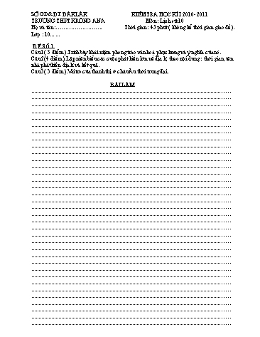 2 Đề kiểm tra học kì I môn Lịch sử 10 - Trường THPT Krông Ana (Có đáp án)