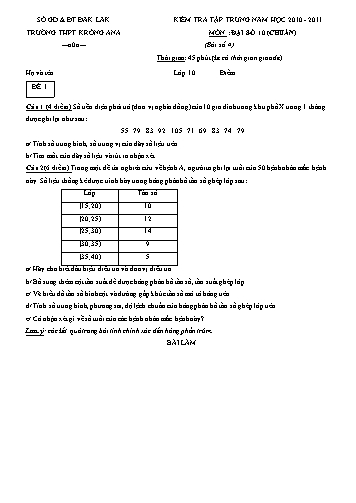 2 Đề kiểm tra môn Đại số 10 Chuẩn (Bài số 4) - Trường THPT Krông Ana