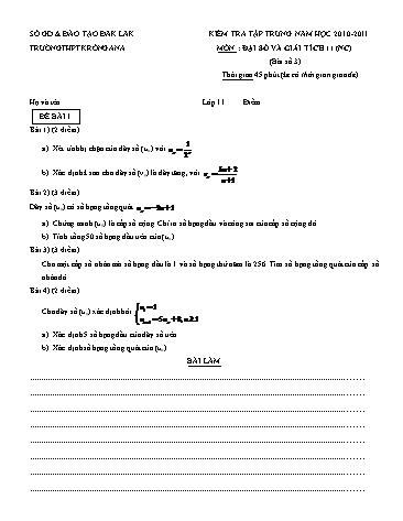 2 Đề kiểm tra môn Đại số và Giải tích 11 Nâng cao (Bài số 3) - Trường THPT Krông Ana