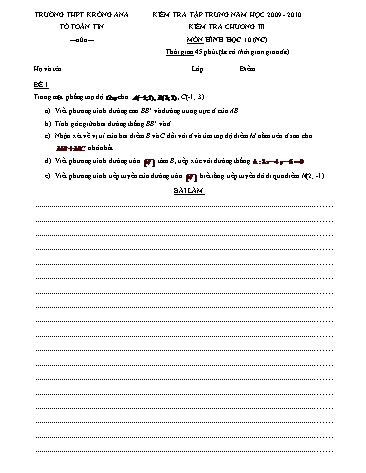 2 Đề kiểm tra môn Hình học 10 (Nâng cao) - Trường THPT Krông Ana