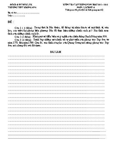 2 Đề kiểm tra môn Lịch sử 10 - Trường THPT Krông Ana