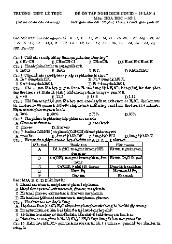 2 Đề ôn tập nghỉ dịch covid 19 môn Hóa học 12 (Lần 4) - Trường THPT Lê Trực