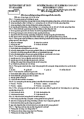 4 Đề kiểm tra học kỳ II môn Sinh học Lớp 12 - Năm học 2016-2017 - Trường THPT Lê Trực (Có đáp án)