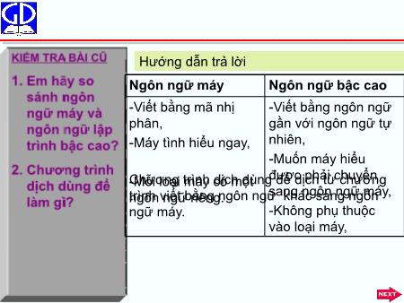 Bài giảng Tin học 10 - Tiết 18: Giải bài toán trên máy tính