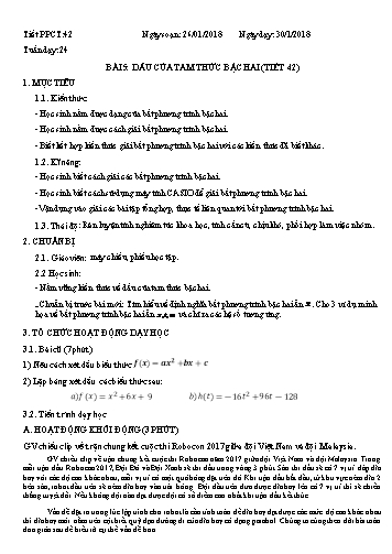 Bài giảng Toán 10 - Tiết 42, Bài 5: Dấu của tam thức bậc hai - Năm học 2017-2018
