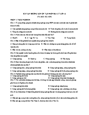 Bài tập hướng dẫn ôn tập môn Địa lý Lớp 10 - Tuần 30/3-15/4