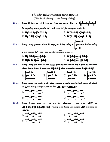 Bài tập trắc nghiệm Hình học 12 (50 câu về phương trình đường thẳng)