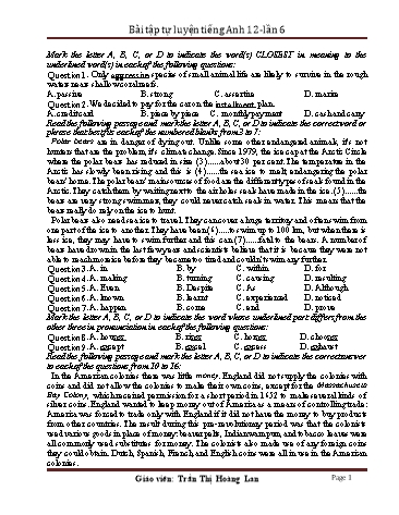 Bài tập tự luyện môn Tiếng Anh 12 (Lần 6) - Trần Thị Hoàng Lan