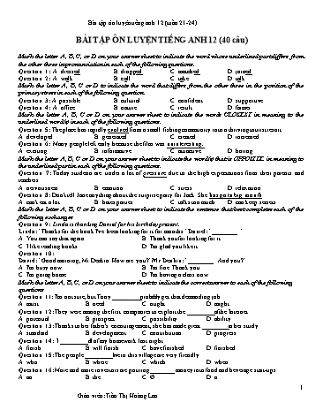 Bài tập tự luyện môn Tiếng Anh 12 - Tuần 21 đến 24 - Trần Thị Hoàng Lan