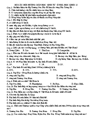 Bộ câu hỏi ôn tập môn Địa lí Khối 12
