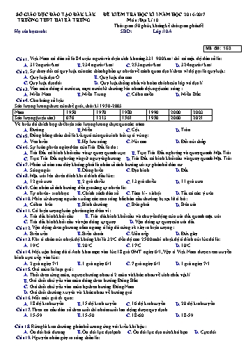 Bộ đề kiểm tra học kì I môn Địa lí 10 - Năm học 2016-2017 - Trường THPT Hai Bà Trưng (Có đáp án)