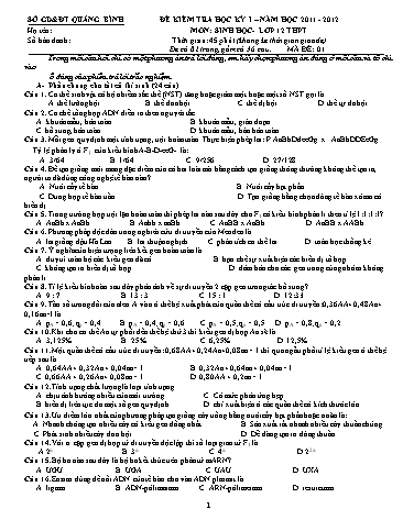 Bộ đề kiểm tra học kỳ I môn Sinh học Lớp 12 - Sở GD&ĐT Quảng Bình (Có đáp án)