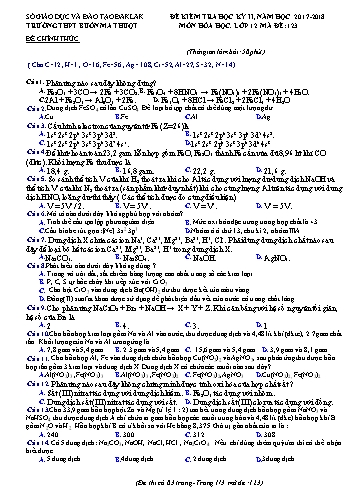 Bộ đề kiểm tra học kỳ II môn Hóa học 12 - Năm học 2017-2018 - Trường THPT Buôn Ma Thuột (Có đáp án)