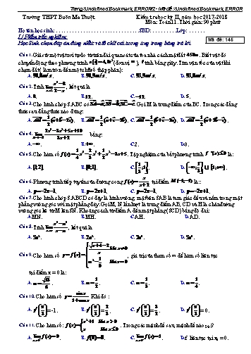 Bộ đề kiểm tra học kỳ II môn Toán 11 - Năm học 2017-2018 - Trường THPT Buôn Ma Thuột (Có đáp án)