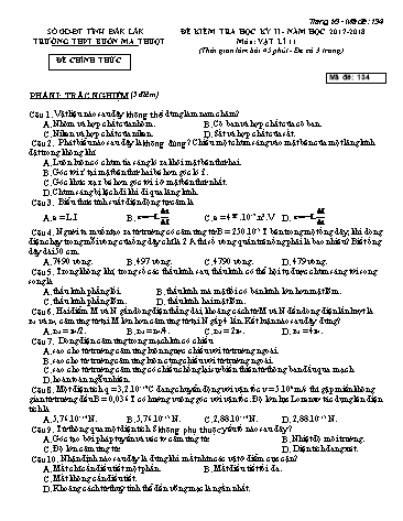 Bộ đề kiểm tra học kỳ II môn Vật lí 11 - Năm học 2017-2018 - Trường THPT Buôn Ma Thuột (Có đáp án)