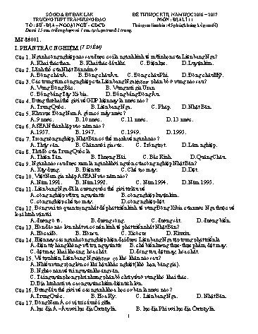 Bộ đề thi học kì II môn Địa lí 11 - Năm học 2016-2017 - Trường THPT Trần Hưng Đạo (Có đáp án)