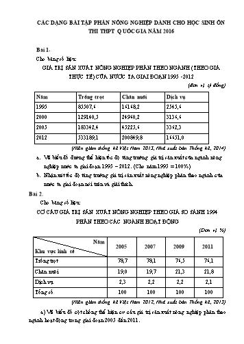 Các dạng bài tập ôn thi THPT quốc gia năm 2016 môn Địa lý - Phần: Nông nghiệp