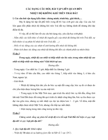 Các dạng câu hỏi, bài tập liên quan đến nhiệt độ không khí trên trái đất