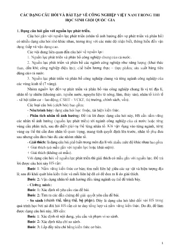 Các dạng câu hỏi và bài tập về công nghiệp Việt Nam trong thi học sinh giỏi quốc gia