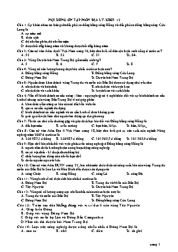 Câu hỏi ôn tập môn Địa lý Khối 12