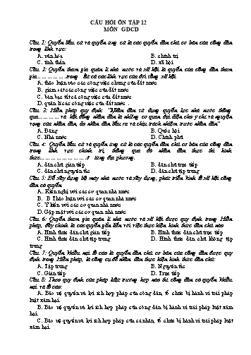 Câu hỏi ôn tập môn Giáo dục công dân 12 (Đợt 2)