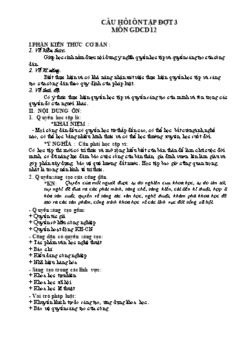 Câu hỏi ôn tập môn Giáo dục công dân 12 (Đợt 3)