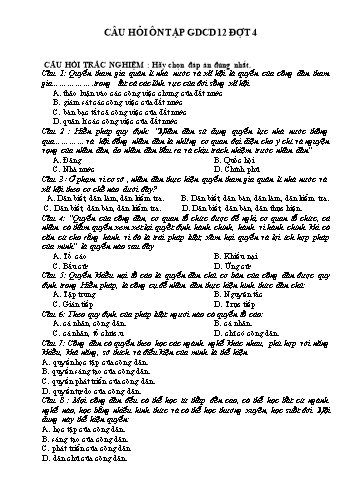 Câu hỏi ôn tập môn Giáo dục công dân 12 (Đợt 4)