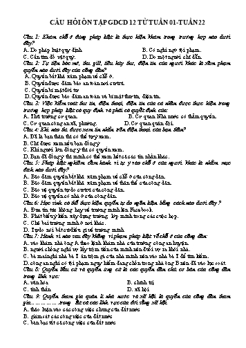 Câu hỏi ôn tập môn Giáo dục công dân 12 - Tuần 1 đến 22
