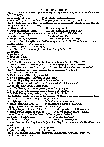 Câu hỏi ôn tập môn Lịch sử 12