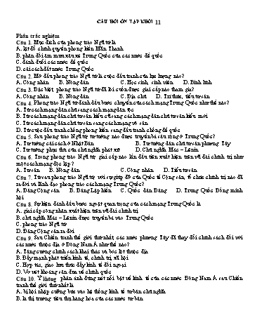 Câu hỏi ôn tập môn Lịch sử Khối 11