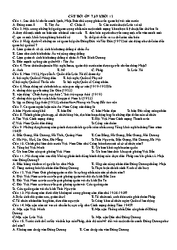 Câu hỏi ôn tập môn Lịch sử Khối 12 (Lần 2)
