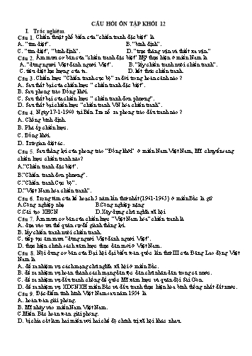 Câu hỏi ôn tập môn Lịch sử Khối 12