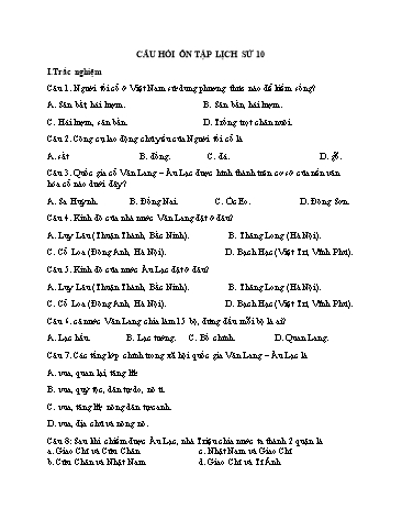Câu hỏi ôn tập môn Lịch sử Lớp 10