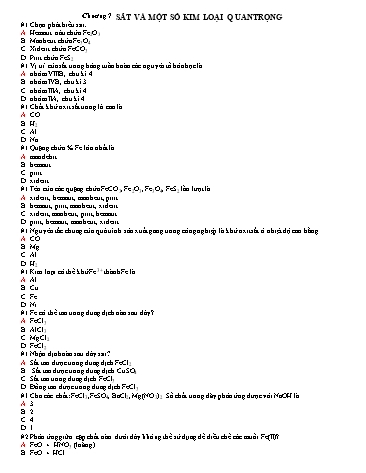 Câu hỏi trắc nghiệm ôn tập môn Hóa học 12 - Chương 7: Sắt và một số kim loại quan trọng