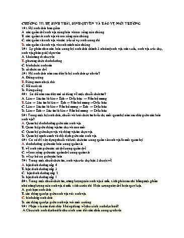 Câu hỏi trắc nghiệm ôn tập môn Sinh học 12 - Chương III: Hệ sinh thái, sinh quyển và bảo vệ môi trường