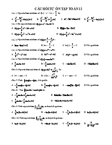 Câu hỏi tự ôn tập môn Toán 12