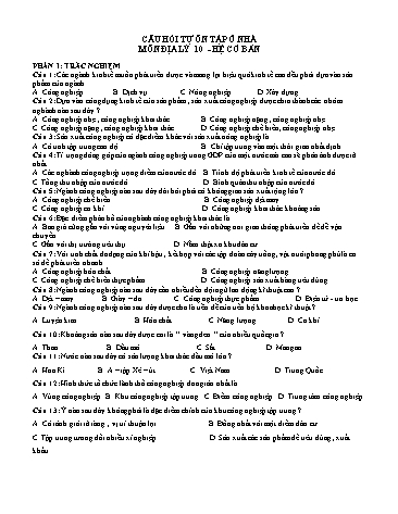 Câu hỏi tự ôn tập tại nhà môn Địa lý 10 (Hệ cơ bản)