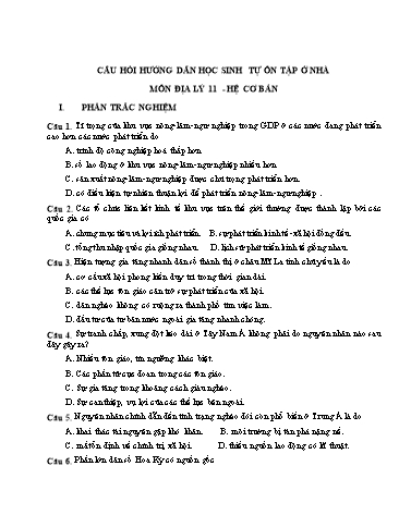 Câu hỏi tự ôn tập tại nhà môn Địa lý 11 (Hệ cơ bản)