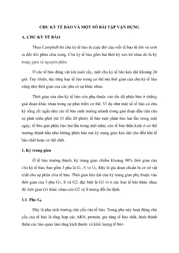 Chu kỳ tế bào và một số bài tập vận dụng