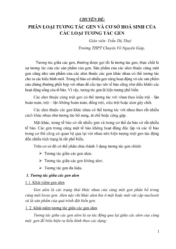 Chuyên đề Phân loại tương tác gen và cơ sở hoá sinh của các loại tương tác gen