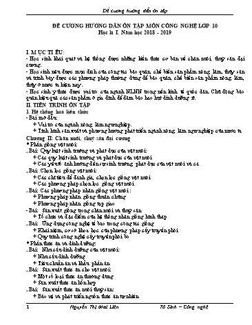 Đề cương hướng dẫn ôn tập học kì I môn Công nghệ 10 - Năm học 2018-2019 - Nguyễn Thị Mai Liên