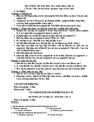 Đề cương ôn tập học kì 1 môn Hóa học 10