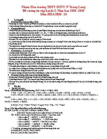 Đề cương ôn tập học kì 2 môn Hóa học 10 - Năm học 2018-2019 - Trường THPT DTNT N’Trang Lơng