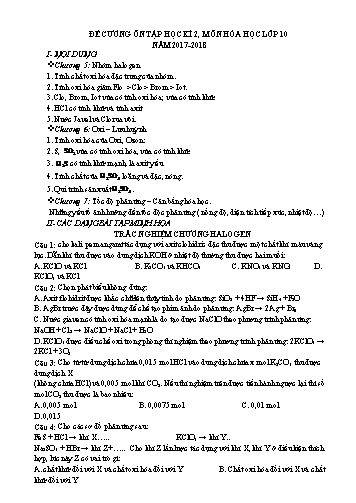 Đề cương ôn tập học kì 2 môn Hóa học Lớp 10 - Năm học 2017-2018