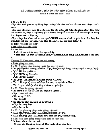 Đề cương ôn tập học kì I môn Công nghệ Lớp 10 - Năm học 2019-2020 - Nguyễn Thị Mai Liên
