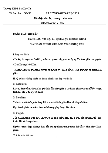 Đề cương ôn tập học kì I môn Địa lí Lớp 10 - Năm học 2019-2020 - Trường THPT Đào Duy Từ