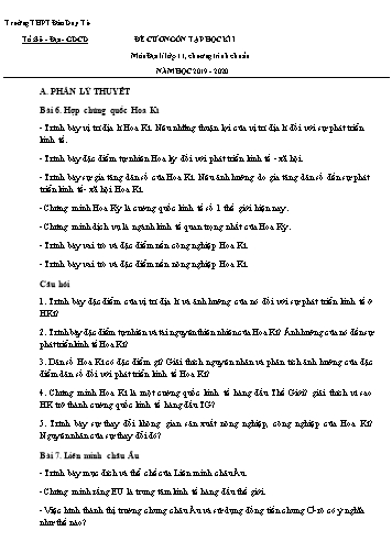 Đề cương ôn tập học kì I môn Địa lí Lớp 11 - Năm học 2019-2020 - Trường THPT Đào Duy Từ