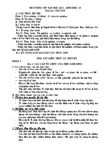Đề cương ôn tập học kì I môn Sinh học 10 - Năm học 2019-2020